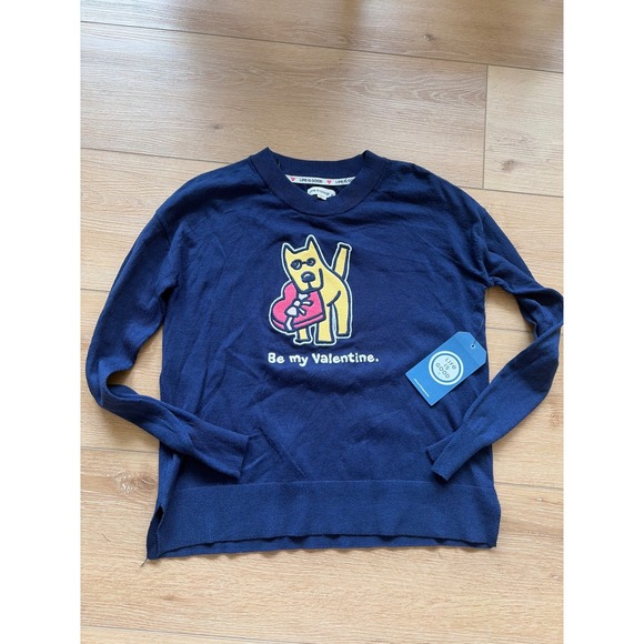 Life Is Good Sweaters - Life is Good Womens Be My‎ Valentine Dog Heart Navy Blue Sweater size Small